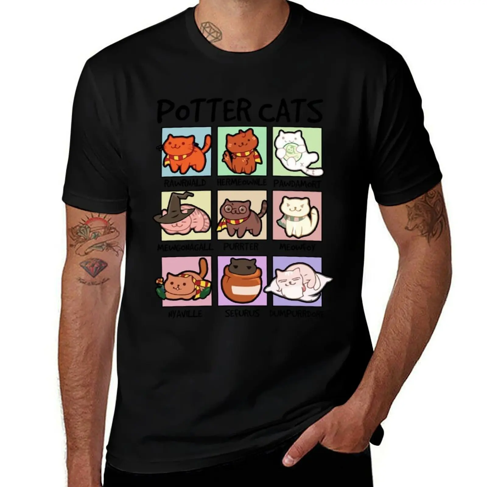 Potter Cats T-Shirt Gym Wear Breathable Short Sleeve Tee T-Shirt