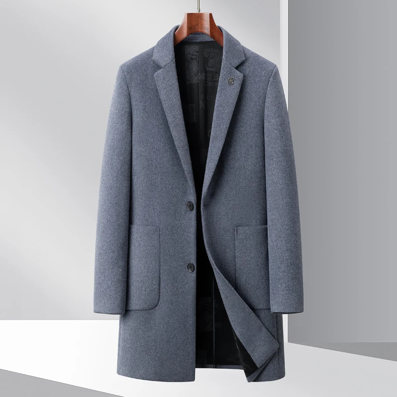 

Men Elegant Wool Blend Overcoat Brown Dark Blue Black Gray Tweed Coat Notched Collar Outerwear Business Casual Outfits Winter