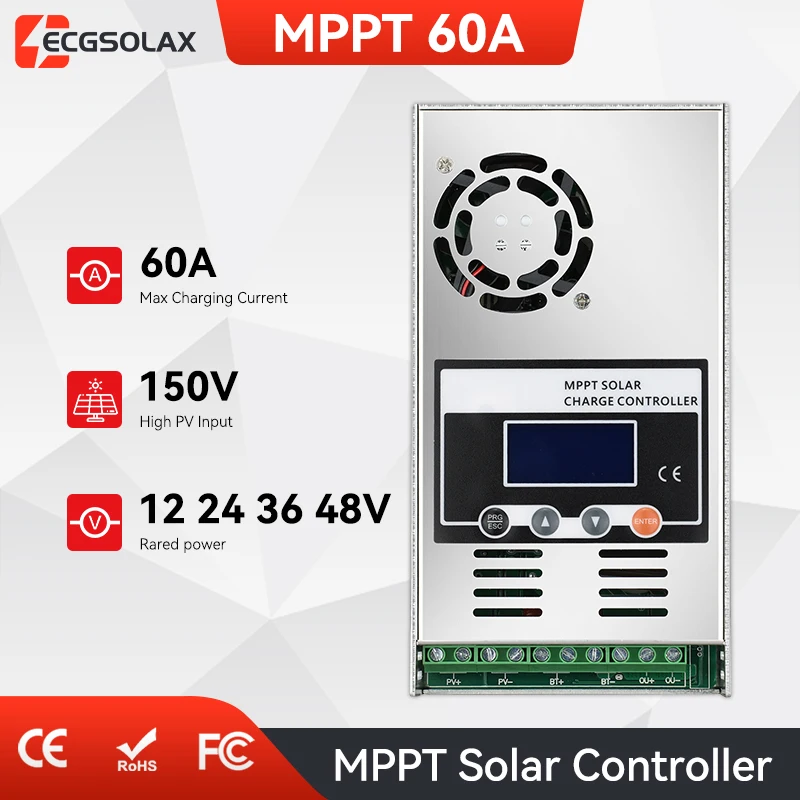 

ECGSOLAX 60A MPPT Solar Charge Controller LCD Work With 12V 24V 36V 48V LifePo4 Battery Max 160VDC Solar Panel
