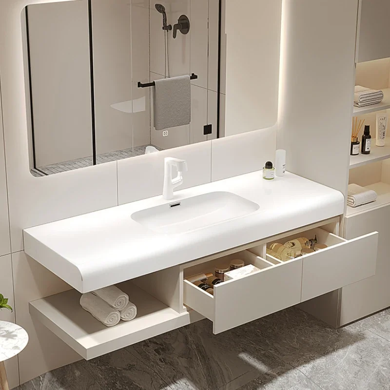 Integrated basin bathroom cabinet combination simple hand wash face basin bathroom mirror cabinet washstand