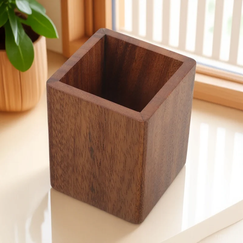 Wood Makeup Brush Organizer Pen Holder Compact Wooden Cup Pencil Holder for Desk Storage Office Accessories for Women