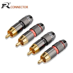 Conector RCA chapado en oro, adaptador de enchufe macho, Cable de vídeo/Audio, soporte de Cable de 6mm, negro y rojo, superrápido, 4 Uds./2 pares