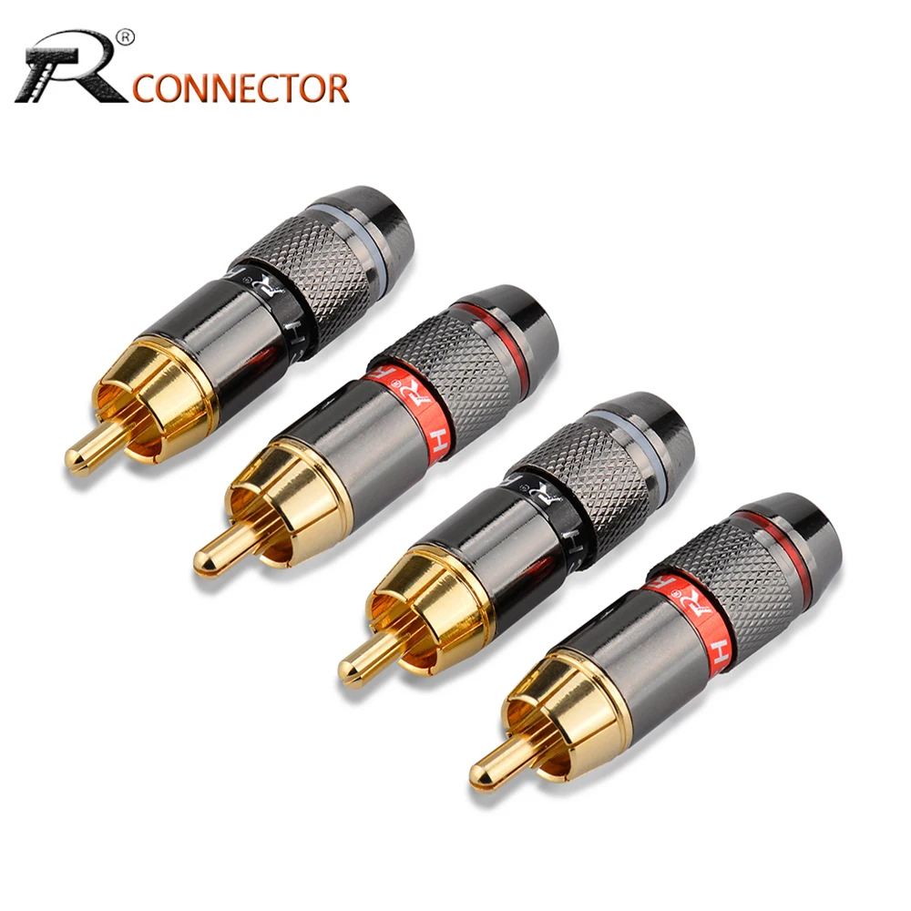 4 sztuk/2pairs pozłacane złącze RCA złącze męskie RCA adapter wideo/złącze przewodu Audio wsparcie 6mm kabel czarny i czerwony super szybki