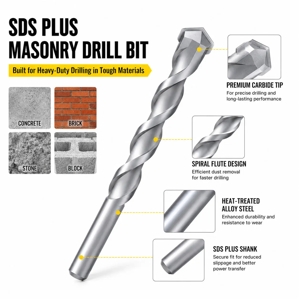 

Round Shank Triangle Alloy Drill Bit Multi Size Design Home Renovation Hole Machining On Tile Stone Iron And Metal Workpieces