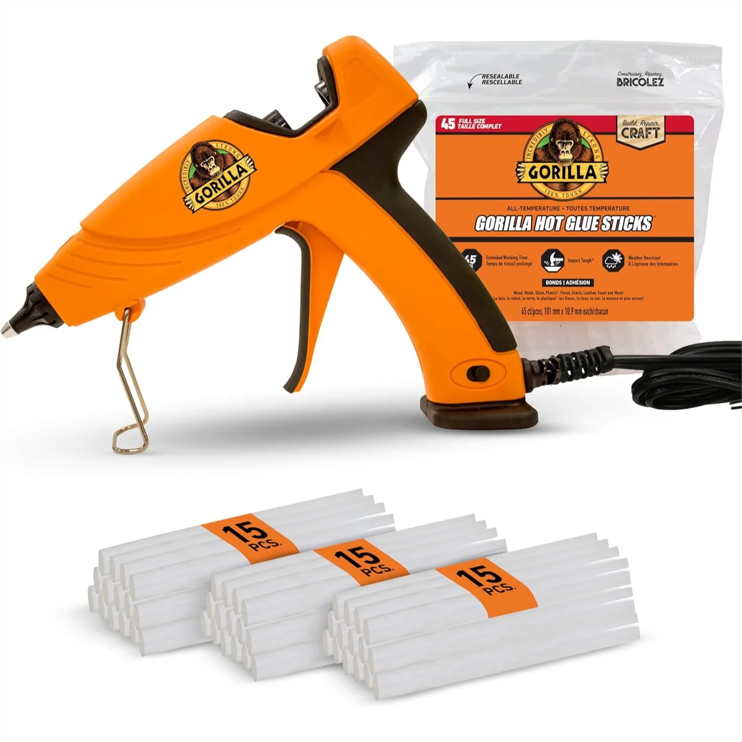 

Dual Temp Hot Glue Gun Kit with 45 Glue Sticks, Precision Nozzle, Easy Squeeze Trigger, and Safety Fuse for Crafting and Repairs