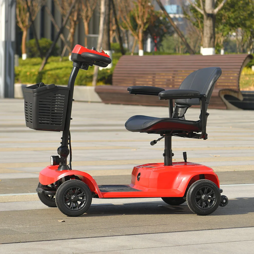 

4-колесный мобильный самокат для взрослых и пожилых людей — длинный радиус действия, интеллектуальные функции безопасности, вращающееся сиденье, светодиодные фары и две корзины