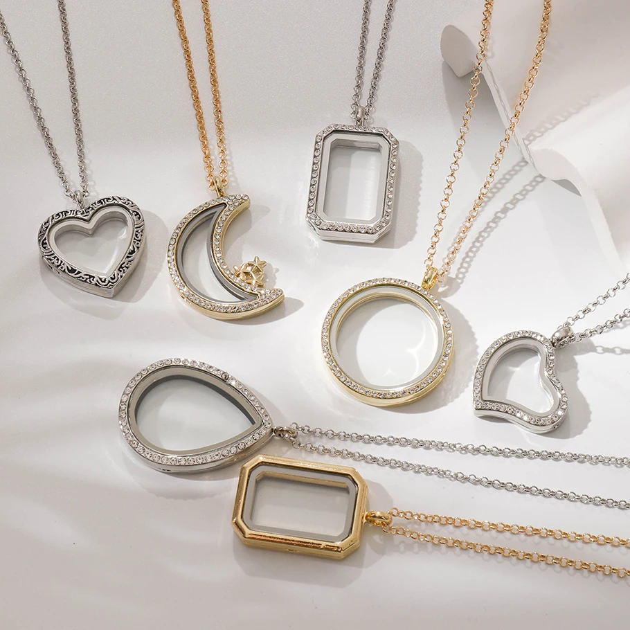 Heart Locket Necklace Photo - 1 adet açılabilir Trendy kalp yuvarlak