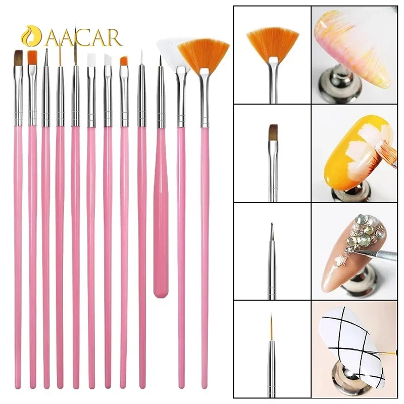 15 pezzi set di pennelli per penna per nail art strisce multifunzionali per intaglio pittura su gel UV kit di strumenti per manicure da disegno fai da te