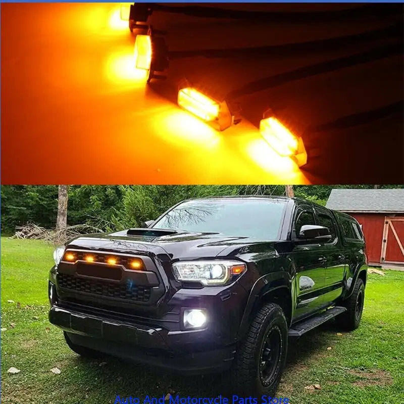 P9FD Car Accessories 4PCS LED Front Grille Raptor Lights Black Shell with Yellow/White-Light Used for TRD Pro 2016-2019 - Image 3