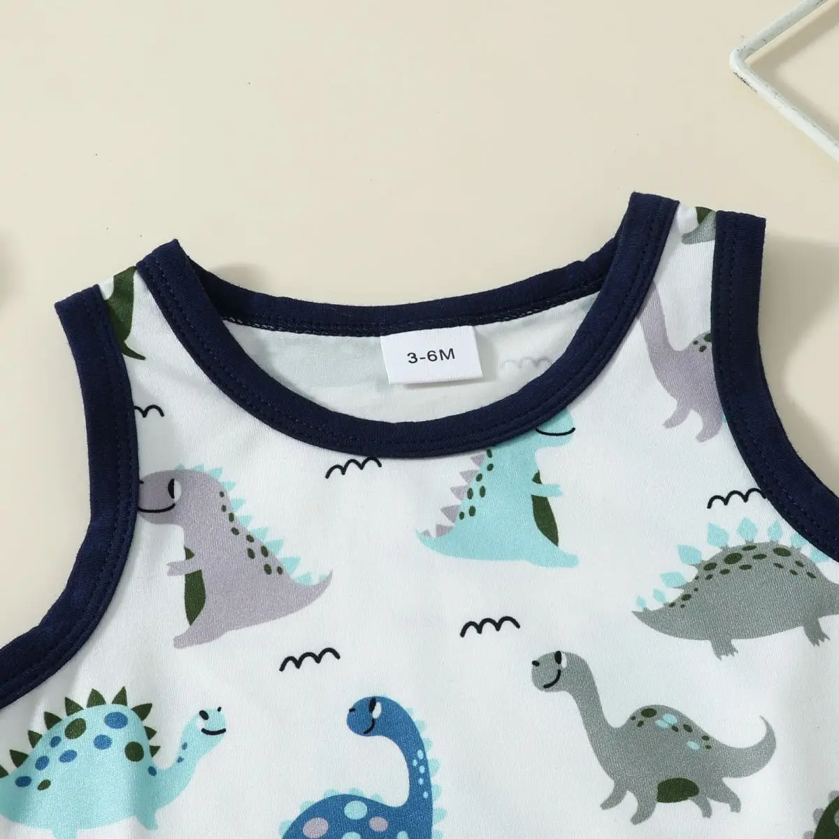 Baby Boy Summer Casual Dinosaur Pattern Color-blocked Sleeveless Vest Shorts Two-piece Set