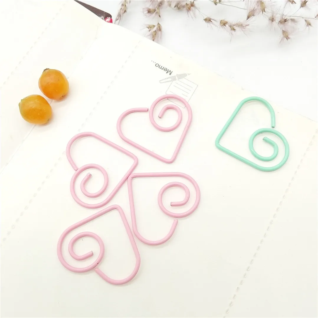 100Pcs Heart Bookmark Metal Paper Clip Decor Colorful Book Note Decoration Binder Clip Student Stationery Office Supplies