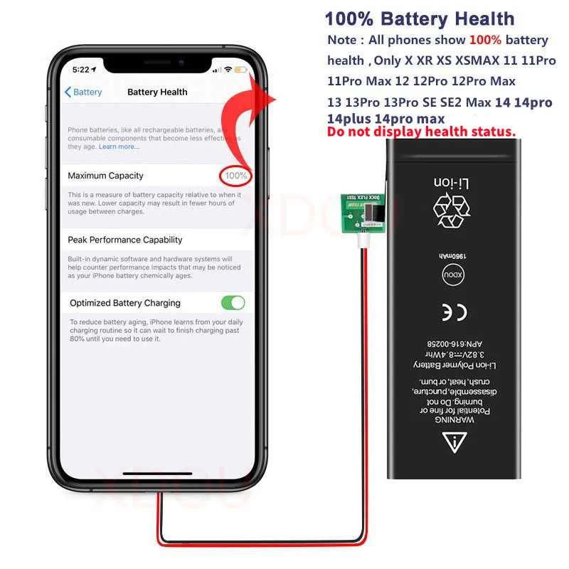 2024 High Capacity Phone Battery For iPhone  6 6S 7 8 Plus X XR XS MAX 11 11 Prox Replacement Bateria For iPhone SE Batteries