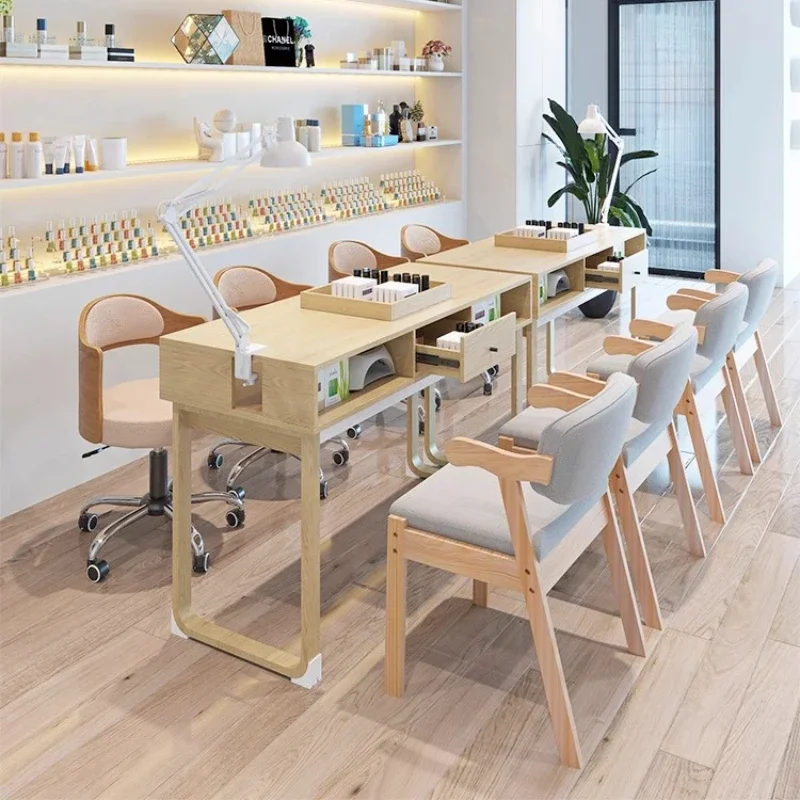 Organizer Light Luxury Nail Desk Wooden Simple Square Aesthetic Manicure Table Cleaning Salon Nagel Tisch Nails Salon Furniture