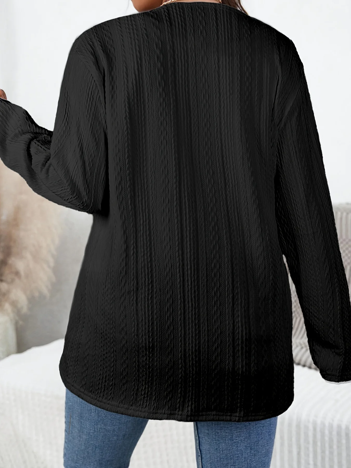 Trendige, gemütliche Damen-Strickjacke in Übergröße mit offener Front und Taschen für mühelosen Stil – Detail 2