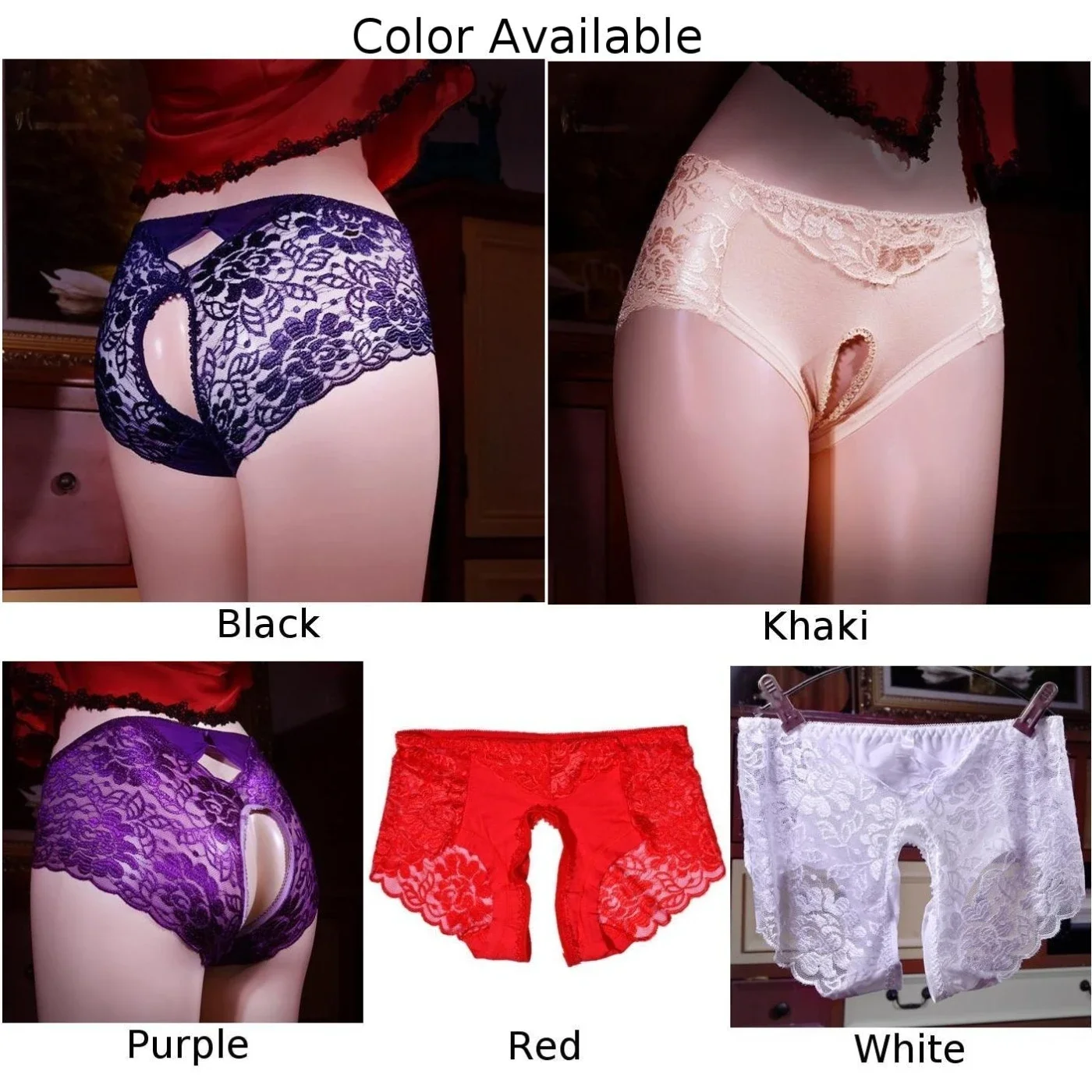 Women Underwear Lace Crotchless Briefs Knickers Sexy Plus Size Open Crotch Panties Seamless Transparent String Femme