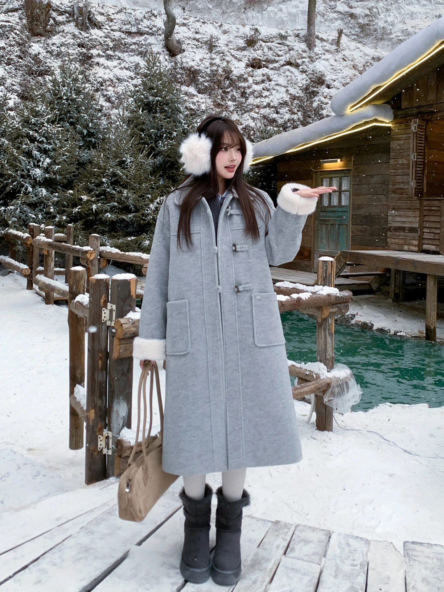 

Korean Sle Double-Sided Woolen Long Coat Women's Winter New Vintage Button oulder Small Size Jaet Commute Faion