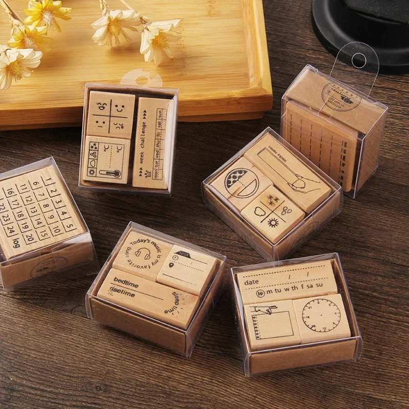 1Pc Exquisite Wooden Seal Stamp Lovely Literature Art Pattern Student\'s Printed Hand Curtain Decorative Material Companion Set