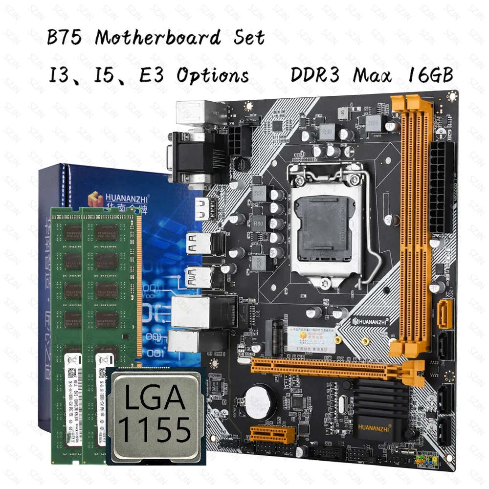 

B75 Motherboard Set with I3 I5 E3 CPU DDR31600MHz Max 16GB Support M.2 NVME SATA3.0 USB3.0 M.2 High Cost-performance Office PC