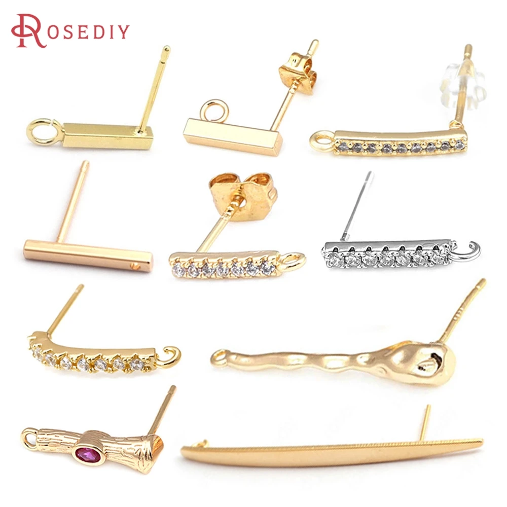 18K Gold Color Brass Rectangle Rod Shape Stud Earrings Pins Earring Jewelry Making Supplies Diy Findings Accessories Materials