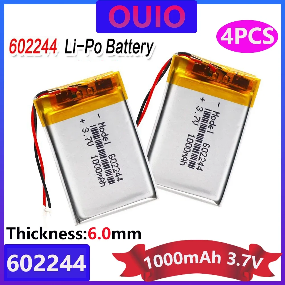 4pcs Polymer Battery 1000 Mah 3.7 V 602244 Smart Home MP3 Speakers Li-ion Battery For Dvd,GPS,mp3,mp4,mp5 Cell Phone,speaker