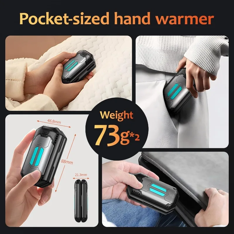 AI Hand Warmers Rechargeable 2 Pack,6000mAh Electric Hand Warmers with 3 Heat Settings 20Hrs Long Lasting Portable Pocket Heater