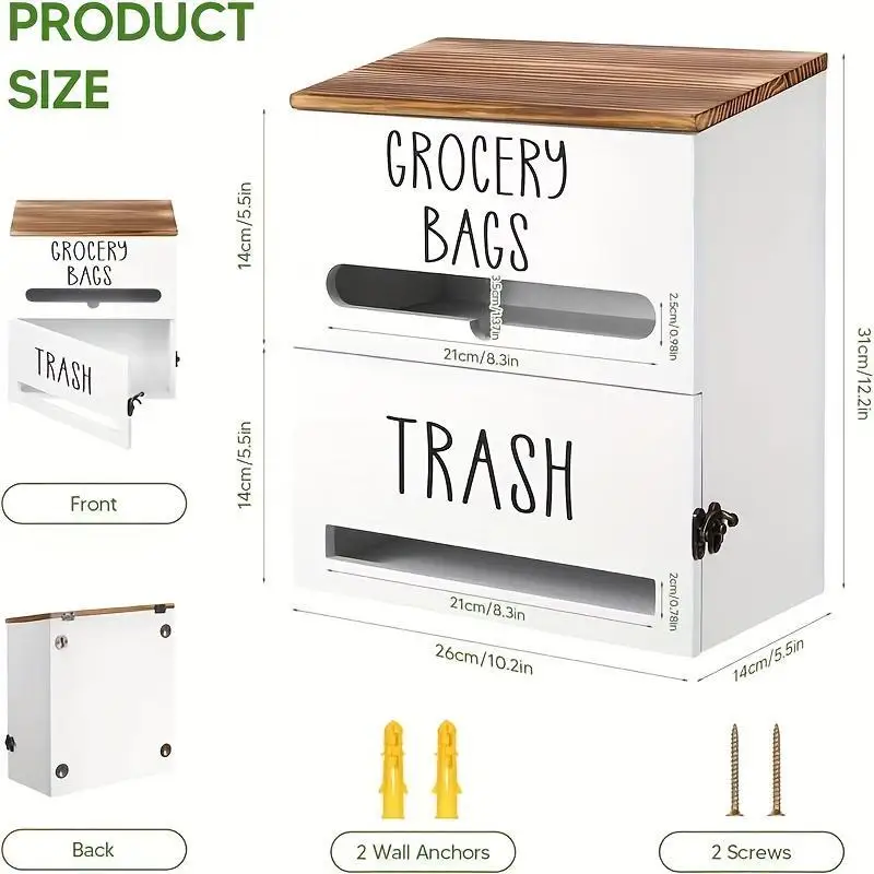 

Wooden Garbage Storage Box Two-In-One Large-Capacity Grocery Bag Divider Suitable Wall-Mounted Countertop Hanging Racks For