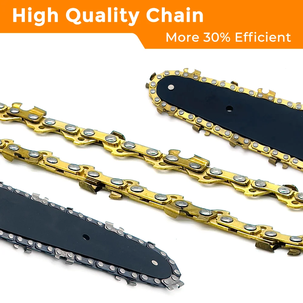 4/6/8 Inch Chain And Guide Plate Set Mini Electric Chainsaw Electric Pruning Saw Accessory Garden Tool gold sliver Replacement C