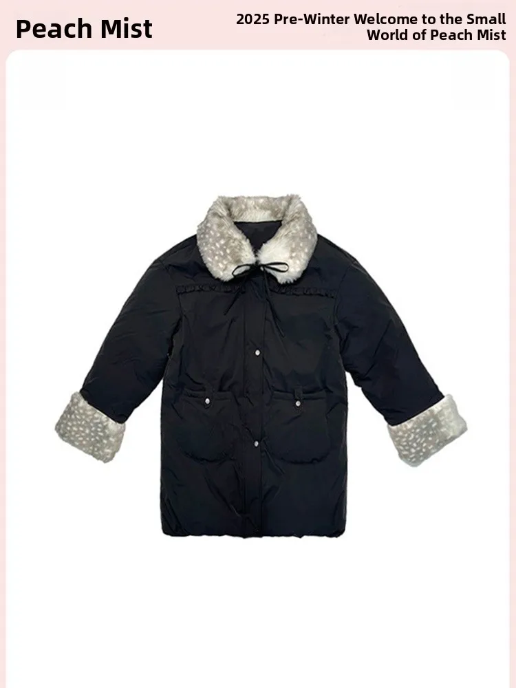 

Свободный крой, хлопковая куртка, женская зимняя верхняя одежда, воротник-стойка, пушистое длинное пальто средней длины, эффект похудения