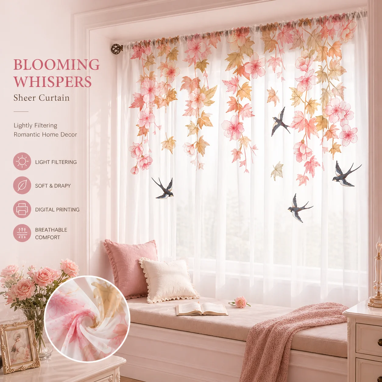 Swallow Gradient Sheer Curtain, Good Quality Light Reducing Privacy Voile for Living/Bedroom/Kids Room,Mother's Day Gift