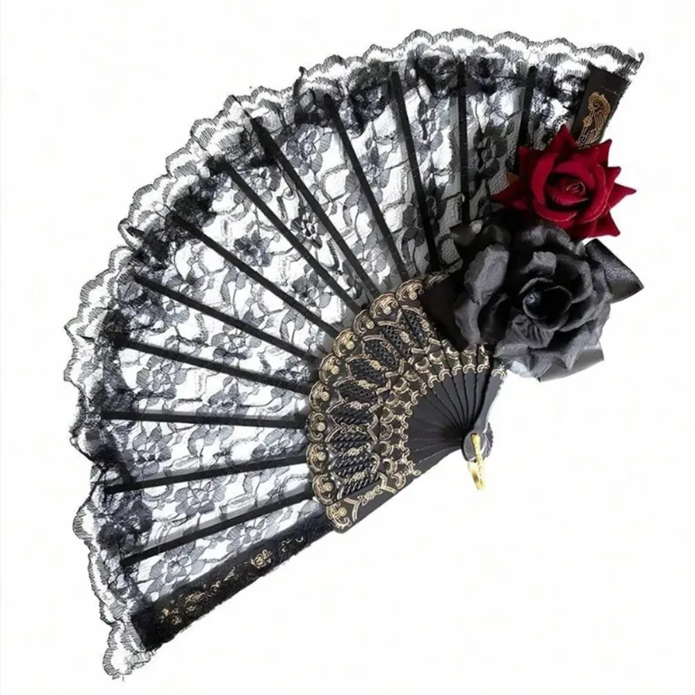 1pc Lace Folding Fan Black Sweet Gothic Style Lolita Hand Fan Vintage Court Cosplay Photo Props for Girls Paper Fan 4