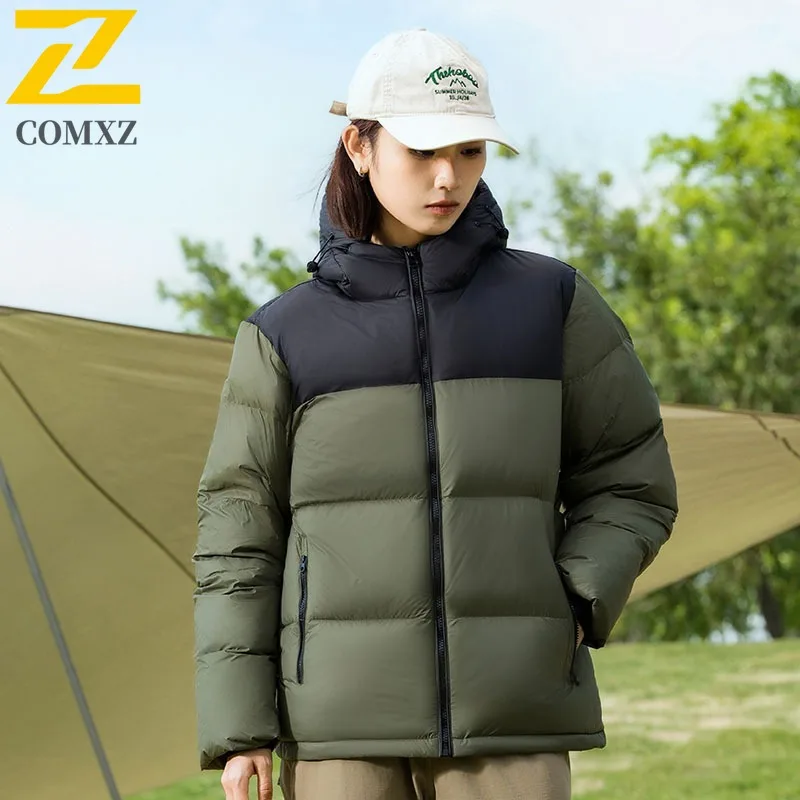 

COMXZ 50% Down Jacket Men Cotton Coat Winter Color Block Thickened Padded Coat Couple Same Waterproof Stand Collar Puffer 2025