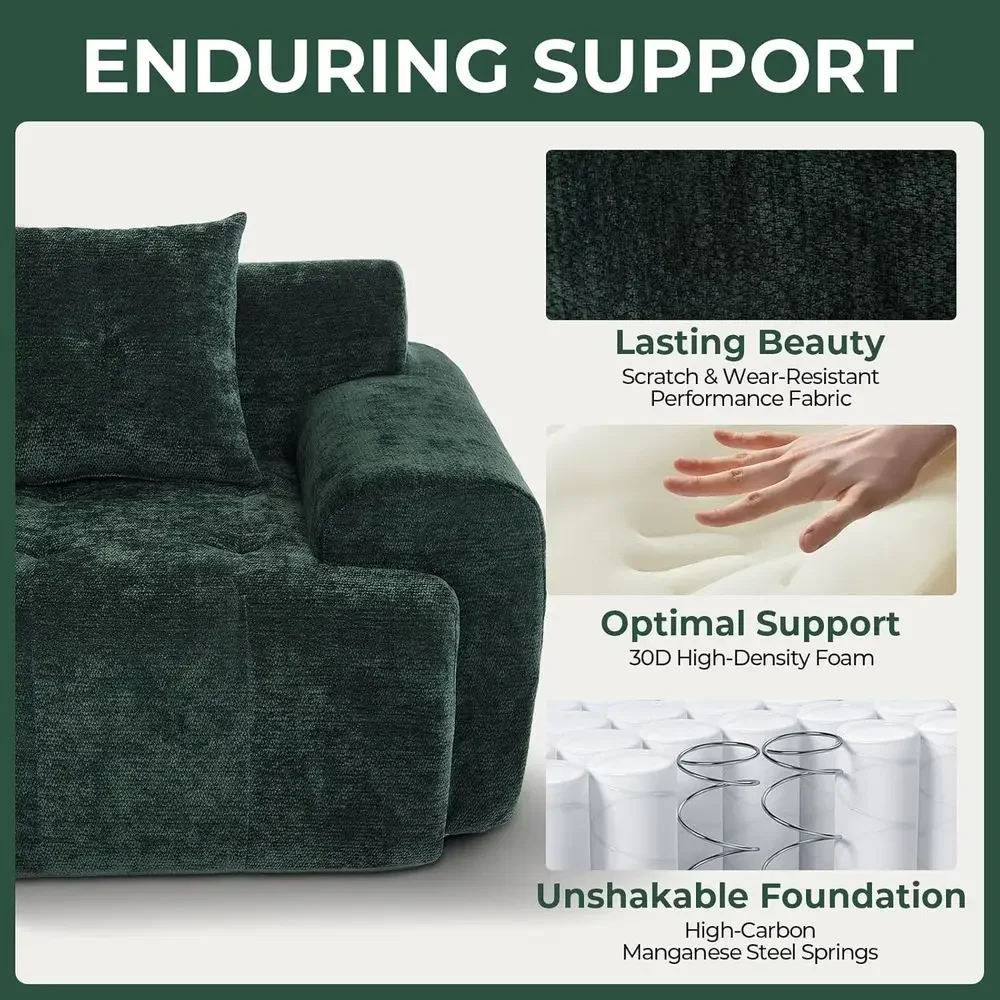 Зеленый 3-местный секционный диван L-образной формы с подвижным пуфиком, тканой обивкой, сборка не требуется