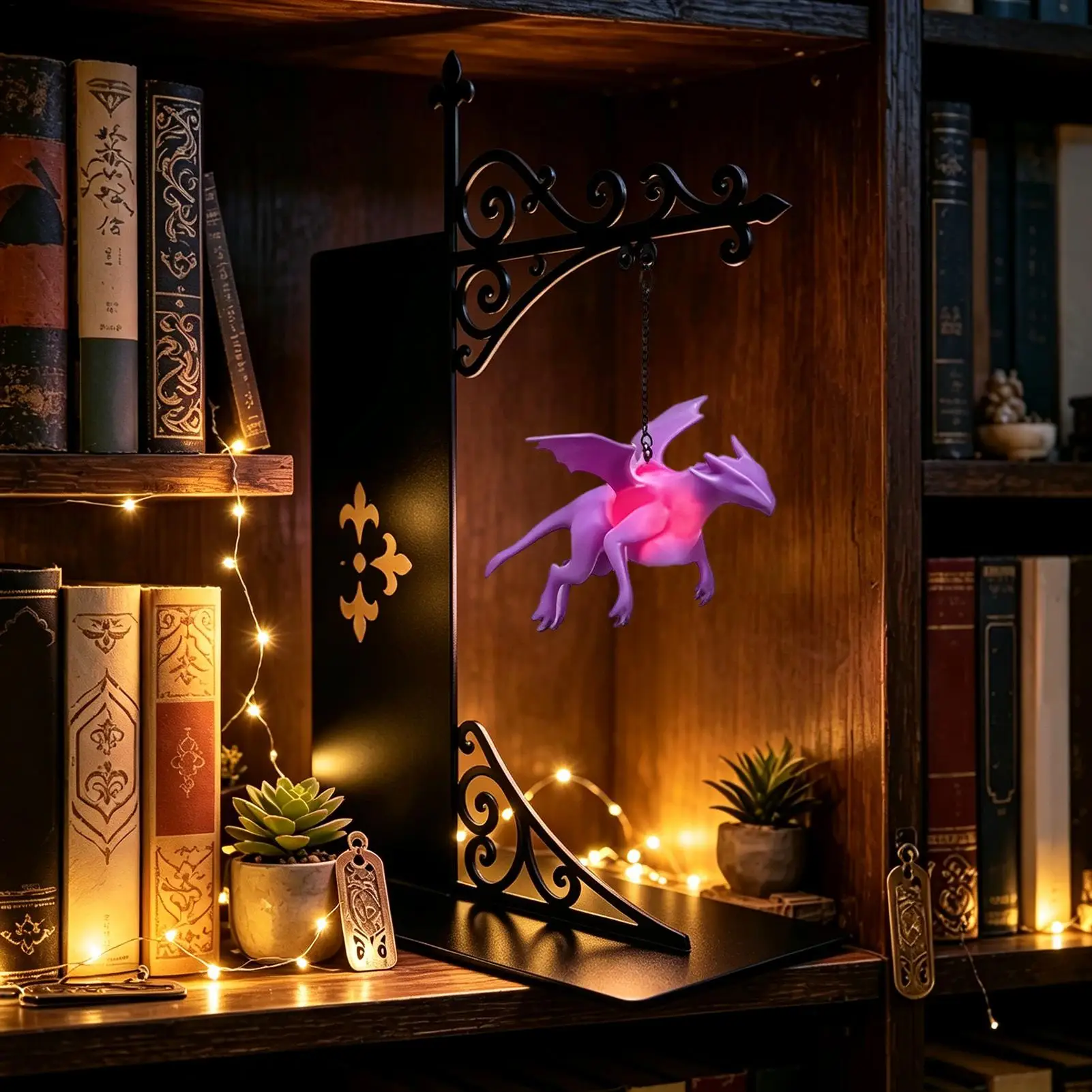 Mini Bookshelf Lamp LED Warm Vintage Floating Dragon Portable Decor Bookcase Library Lights for Desk Bedroom