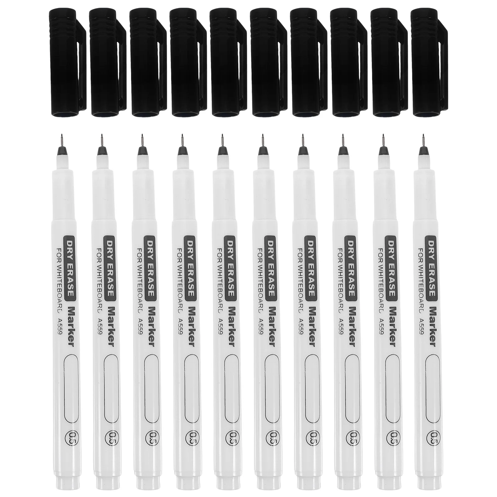 Easy to Write and Erase Fine Tip Whiteboard Pen Dry Marker (black 05mm) 10pcs for School Teacher Classroom Graffiti Marking