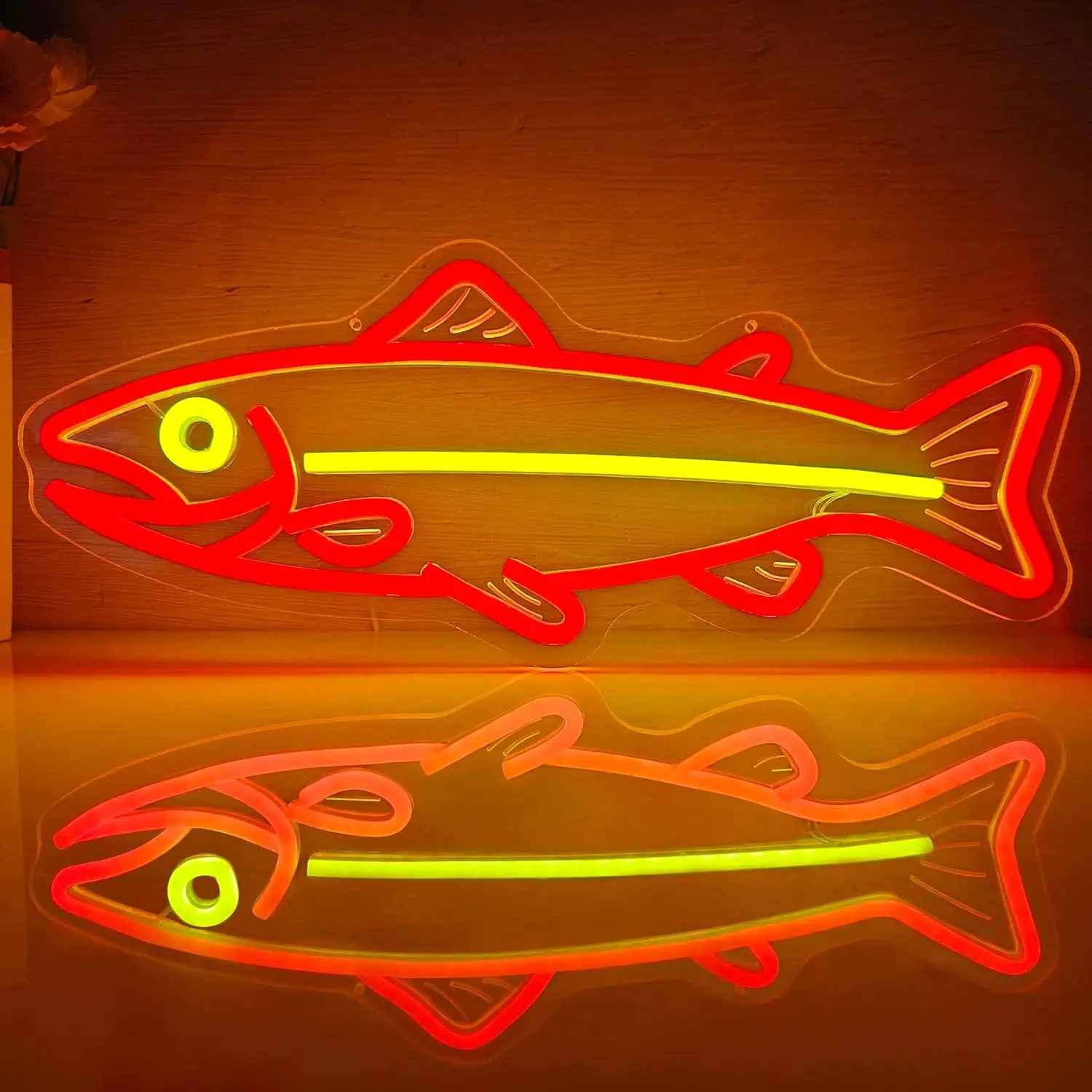 Salmon Fish Neon Sign USB Dimmable Fishing Themed Neon Lights for Man Cave Home Bar Restaurant Kitchen Wall Decor Night Light