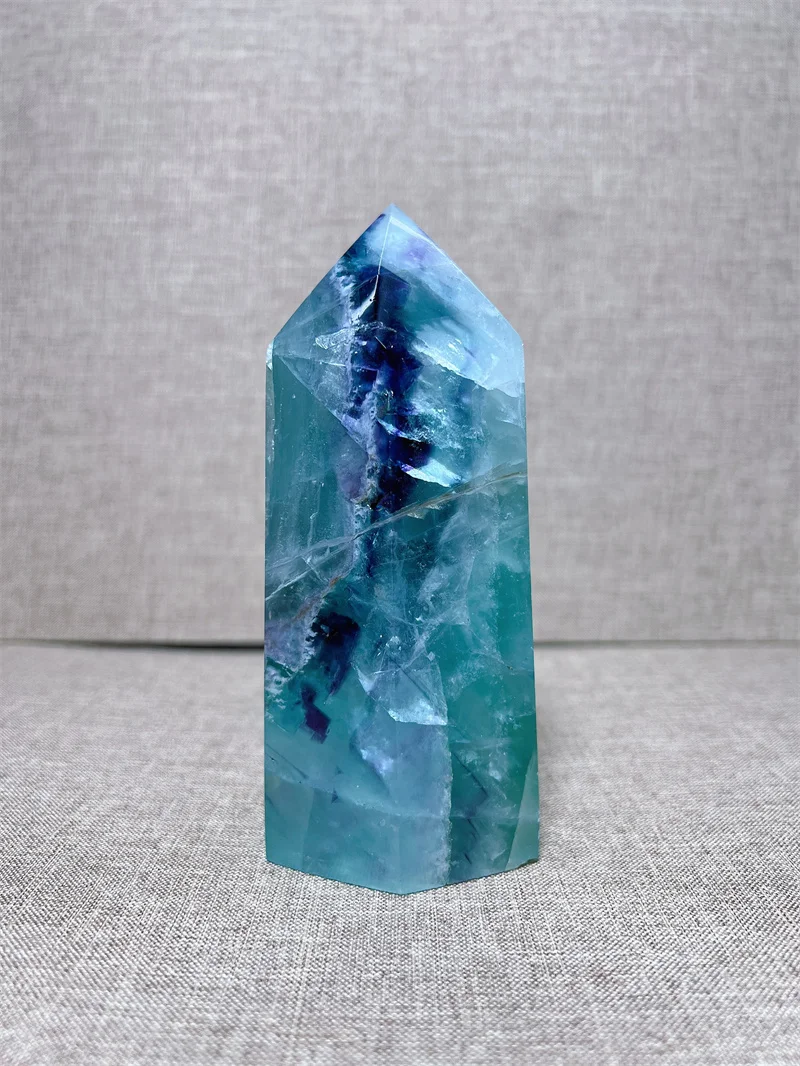 Natural Blue Fluorite Tower With Rain Bow Free Form  Carving Reiki Healing Stone Home Decoration Exquisite Gift