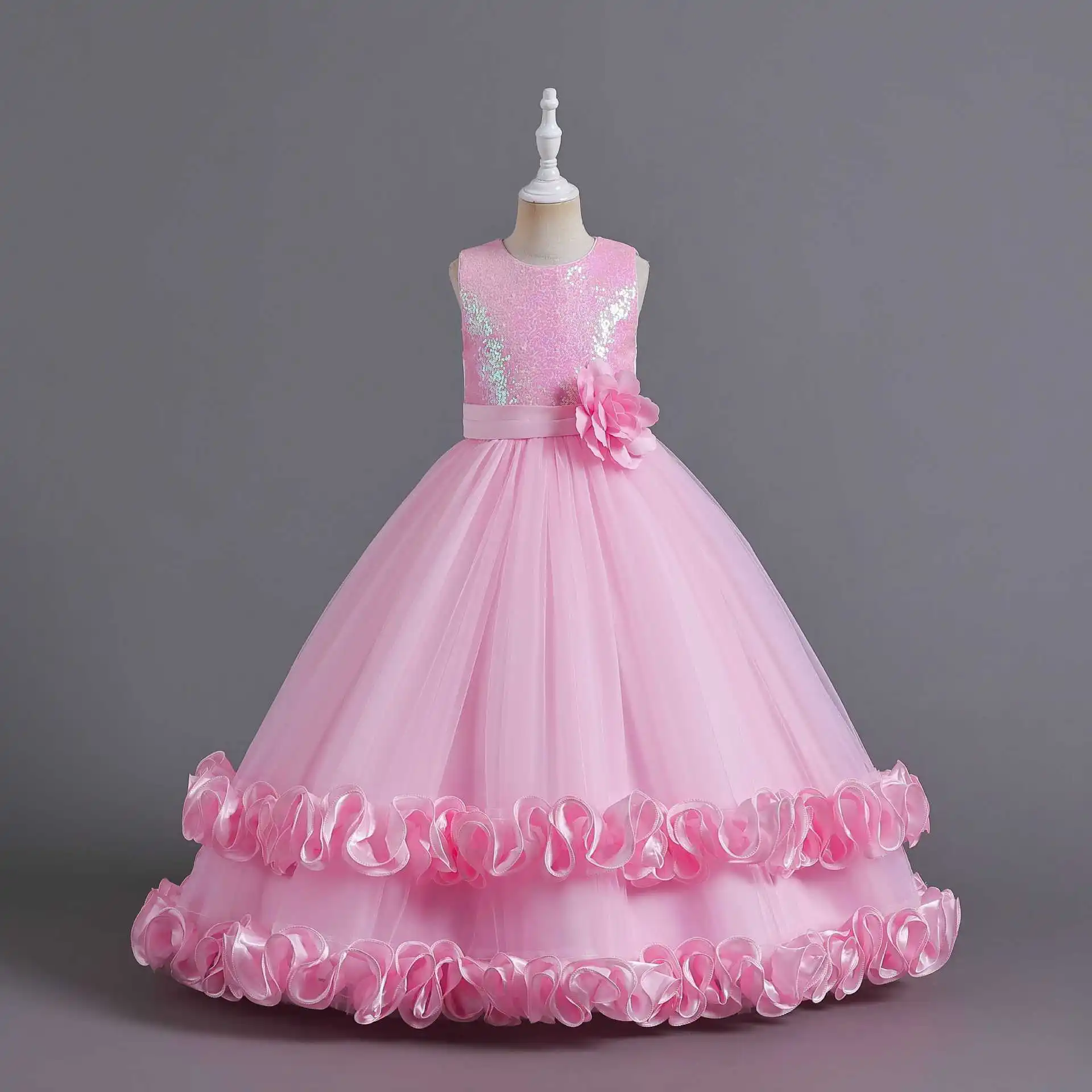 Children's Dress Summer Girls Sequin Wedding Dress Embroidered Gauze Princess Puffy Birthday Party Dress