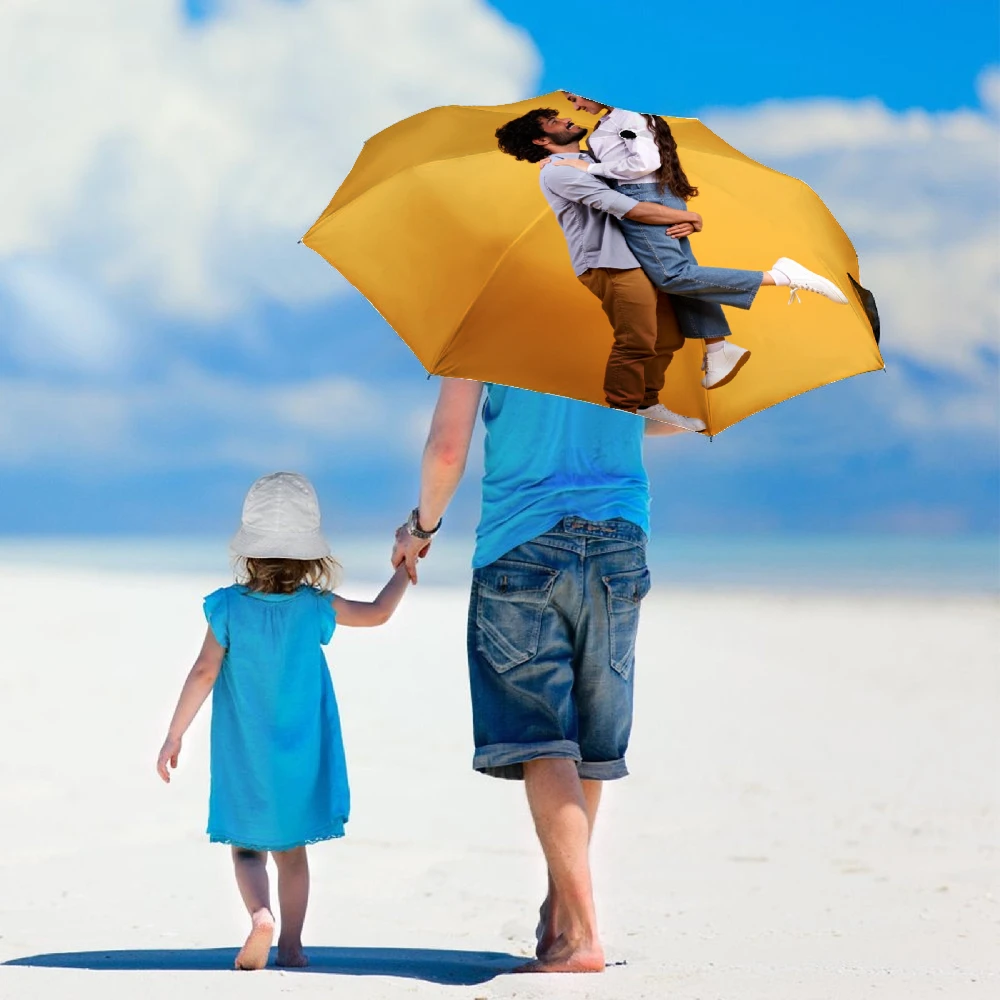 Custom Print Folding Umbrella, Personalized Pattern Photo Customized Compact Travel Umbrella, Windproof Water Repellent UPF50+