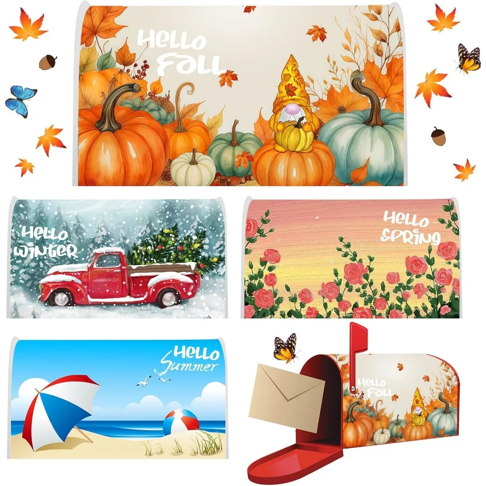 

4 Pcs Mailbox Covers Magnetic Standard Size 18 x 21 Inch Spring Summer Autumn Winter Magnetic Mailbox Covers Wraps for Holiday C