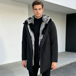 Natural Rabbit Fur Coat Real Fur Parka Men Real Fur Lining Mid-Length Best Selling Men Fur Jackets