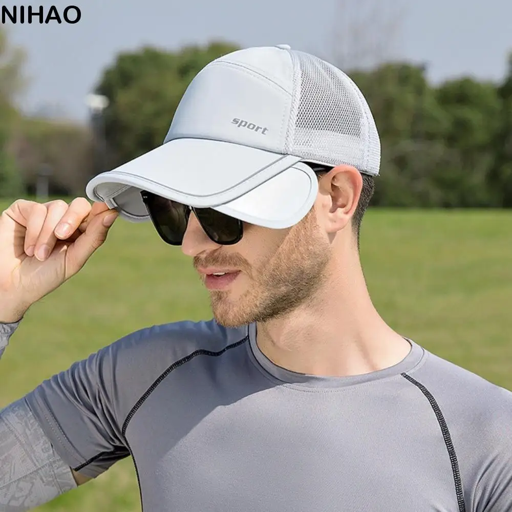 Quick-dry Retractable Wide Brim Baseball Cap Reflect Light UPF 50+ Men Snapback Hat Comfortable Breathable Mesh Sunscreen Hat