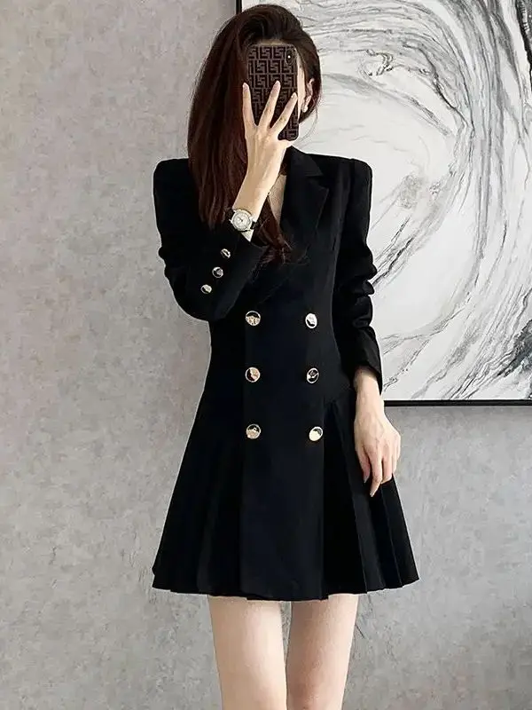 Ele sur mesure Dr femme coupe ajustée jupe plissée taille haute fibre de polyester longue Sve ronde Ne Busin Sle LJ0025