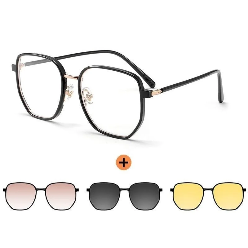 COHK Custom Women Magnetic Sunglasses Polarized Retro Round Fashion Optical Eyeglasses Frame With Clip 3Pcs Sun Glasses Polaroid