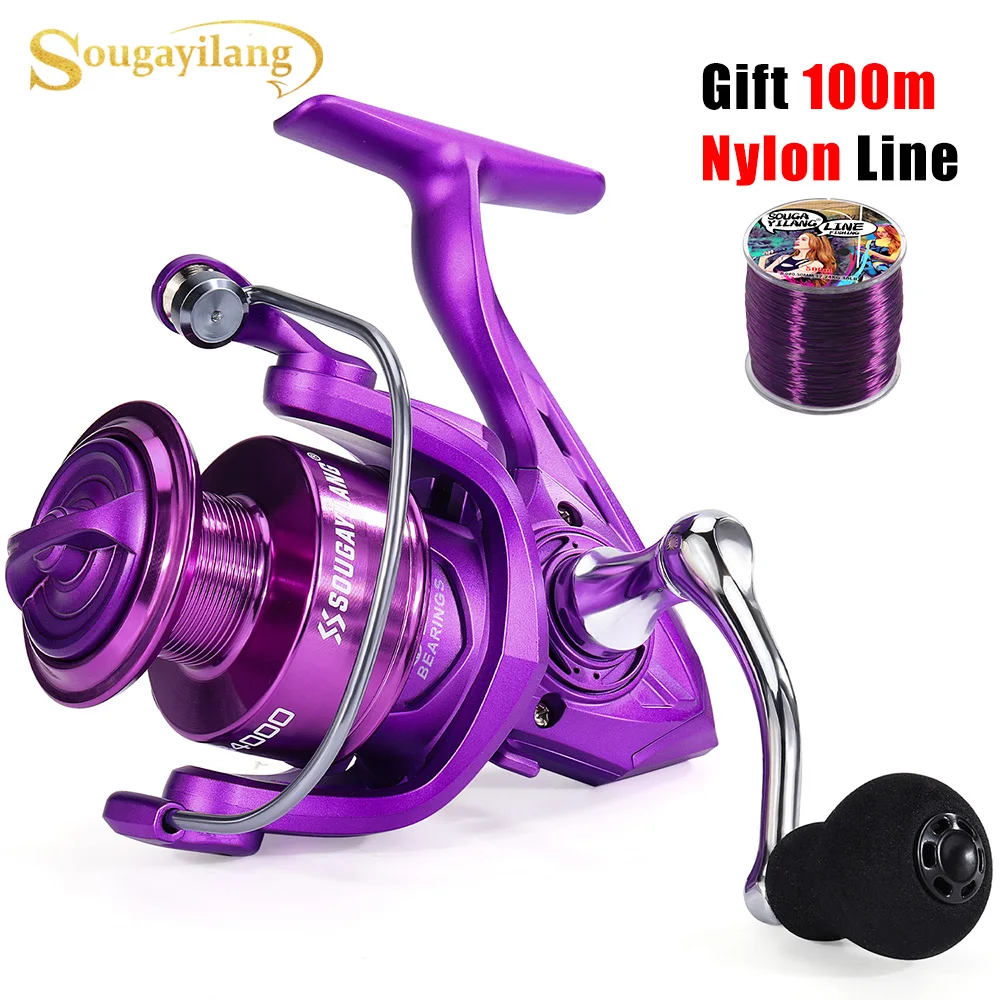 Sougayilang Spinning Fishing Reel High Strength Aluminum Spool Max Drag 10kg FreeGift 100m Fishing Line Freshwater Fishing Pesca