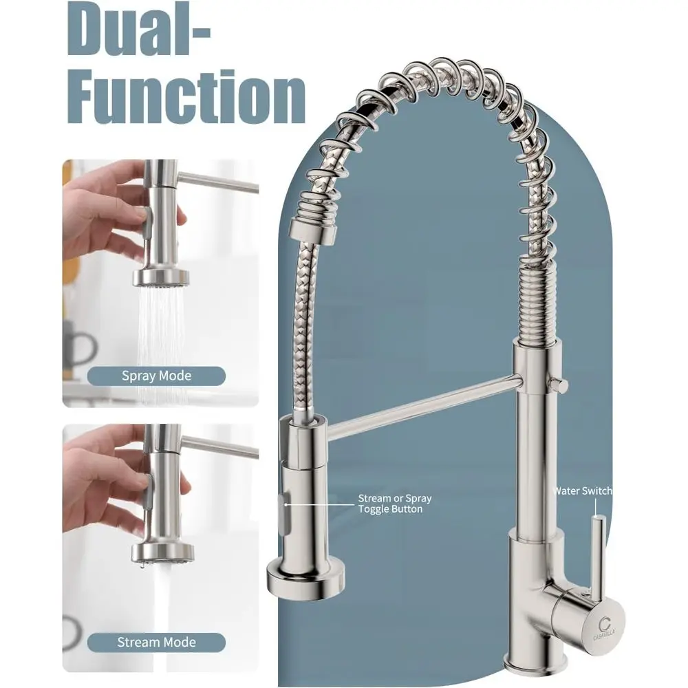 Pull-Down Spray Single Handle Brushed Nickel Stainless Steel Commercial Kitchen Faucet