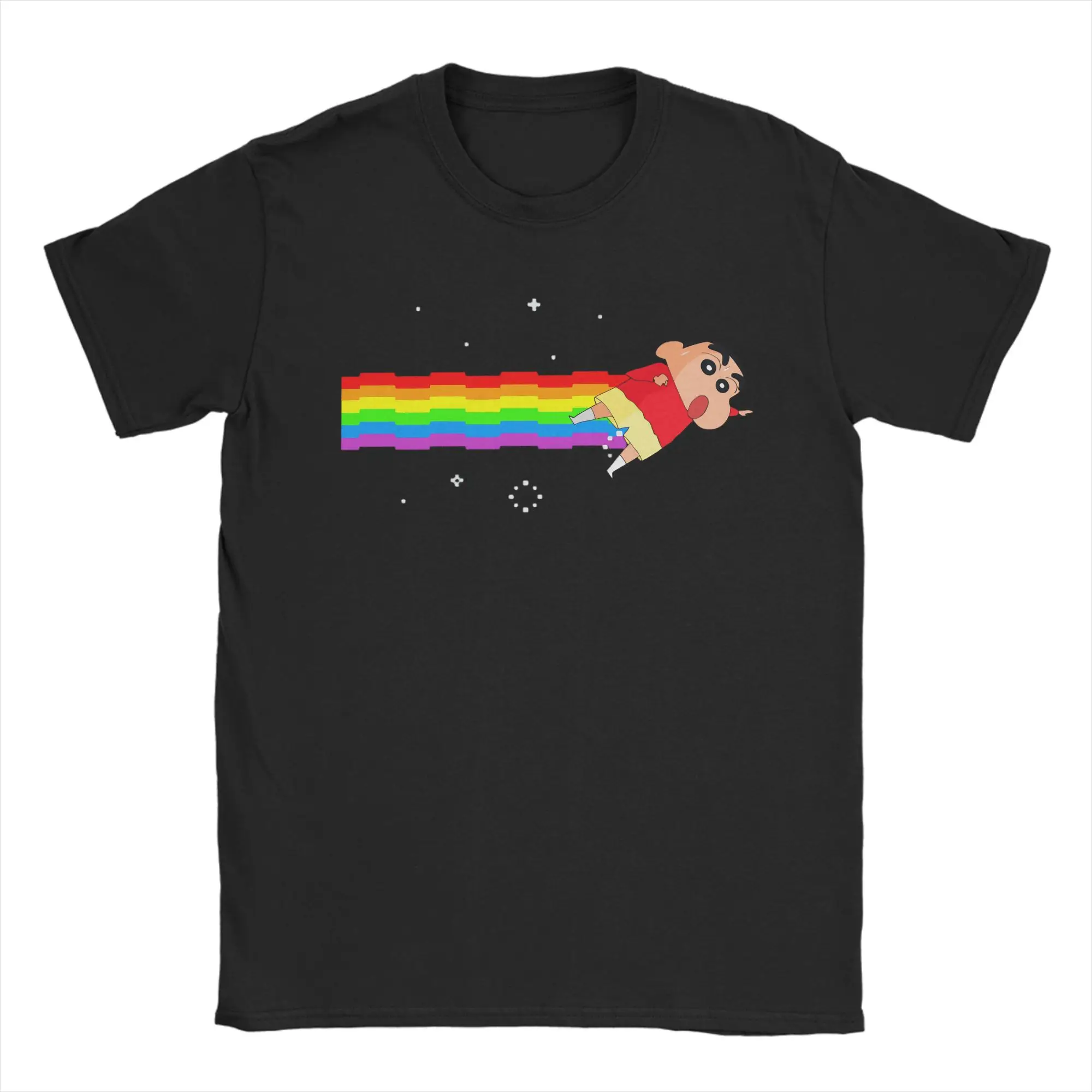 Crayon Shin-chan Nyan Cat T-Shirt for Men Women  Vintage Pure Cotton Tee Shirt Crew Neck Short Sleeve T Shirt Summer Tops