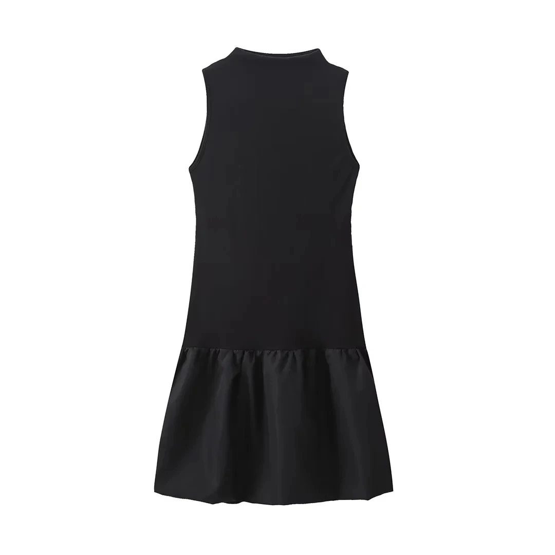 TRAF 2024 Sleeveless Tank Black Dresses Women Cut Out Backless Mini Dress Woman High Neck Pleated Short Dresses For Women