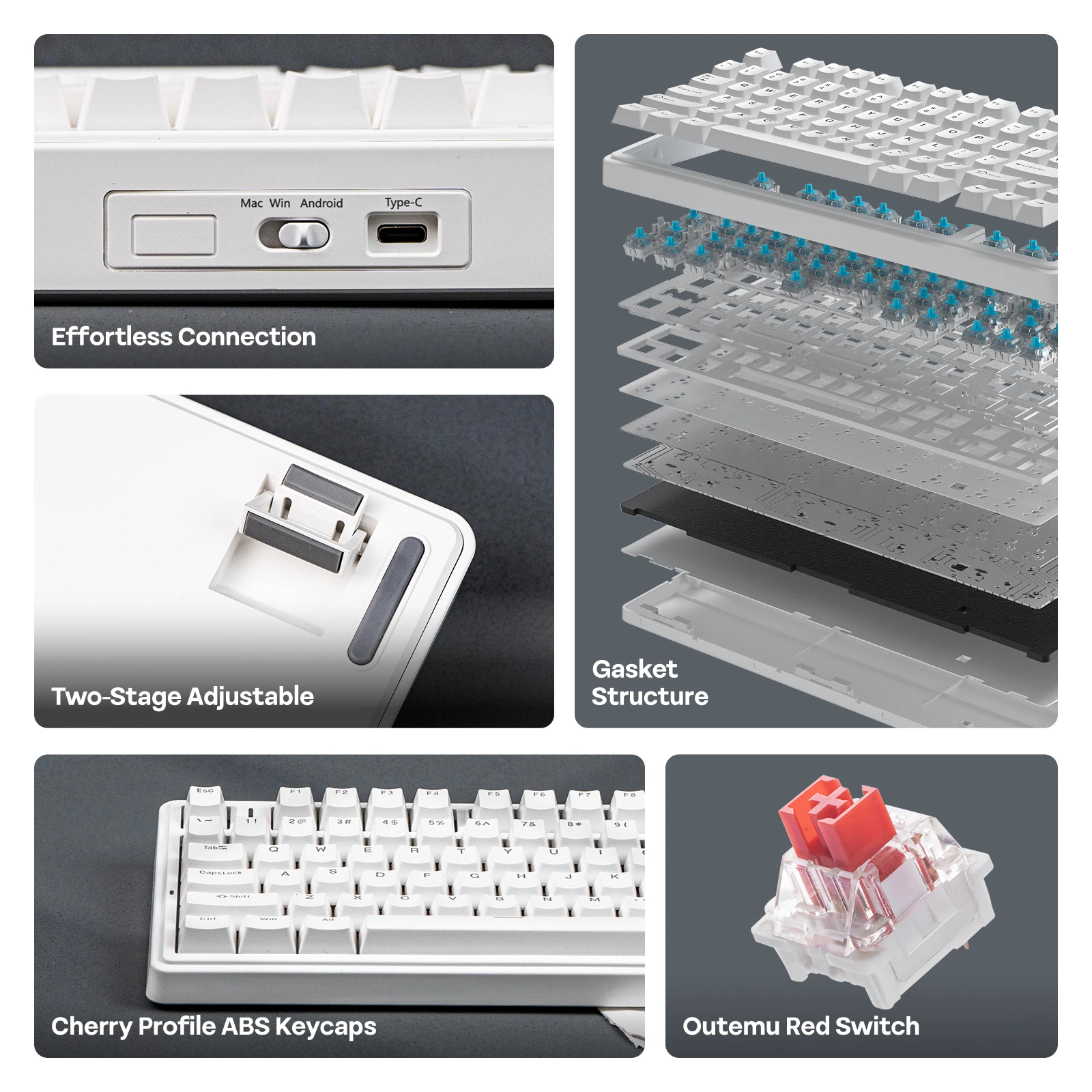 AULA F75 Wired Gaming Keyboard 75% ANSI US Gasket Hot Swap RGB Backlight with Knob Anti-ghosting for Esports Gamer Computer