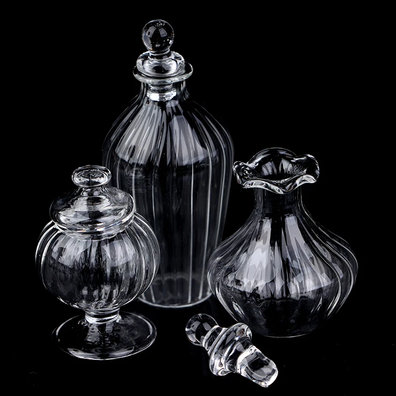 1PC 1:12 Dollhouse Miniature Glass Candy Jar Vintage Striped Jar Candy Bottle Model Toys Furniture Doll house Decor Accessories