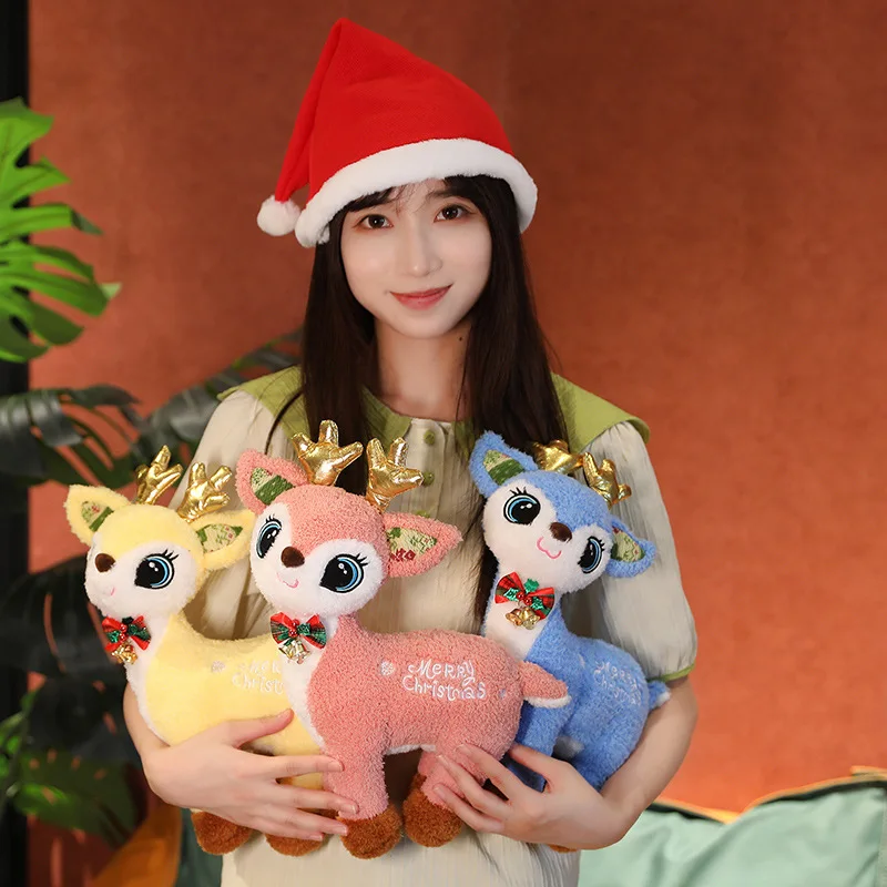 2024 Dreamful Cartoon Christmas Elk Plush Doll Pillow 6pc Colors Standing Deer Plush Toy Home Decor Gift For Boys And Girls